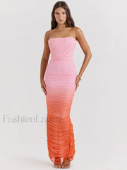 Gradient Strapless Split Maxi Dress pink / S