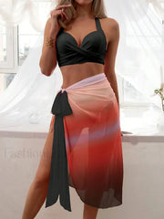 Gradient Wrap Skirt Three Piece Set Black / S