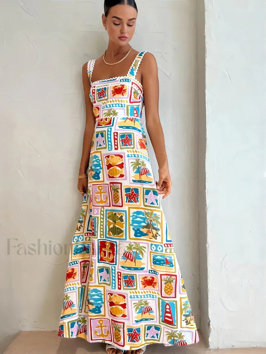 Graffiti Print Sleeveless Long Dress Multicolor / XS Floral Dresses Main image