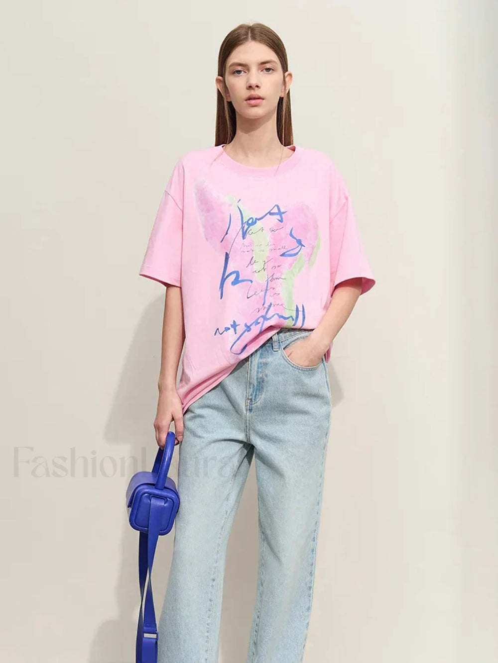Graphic Drop Sleeve T Shirt Pink / XS