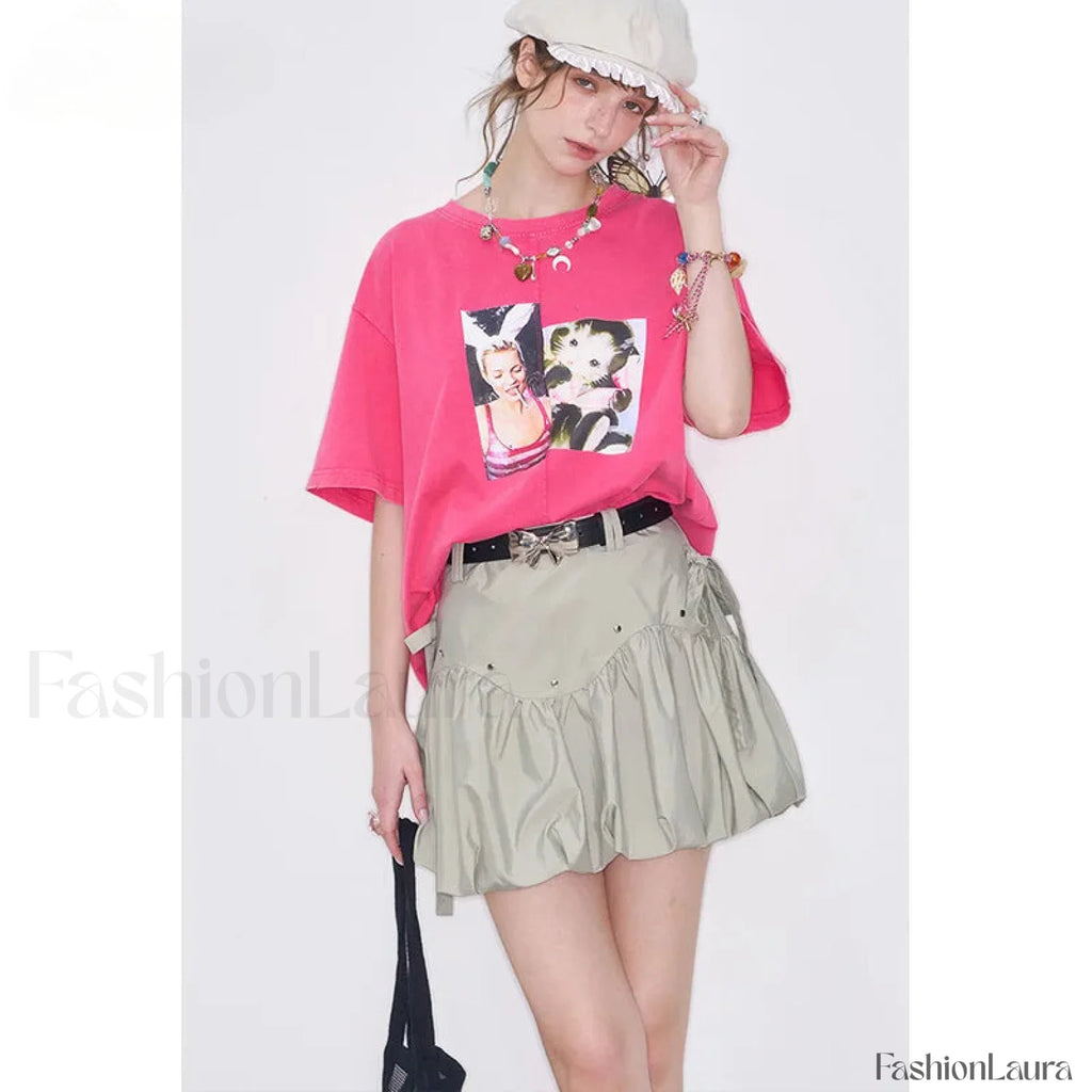 Gray Bowknot Pleated Sweet Skirt