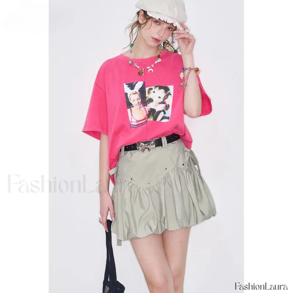 Gray Bowknot Pleated Sweet Skirt