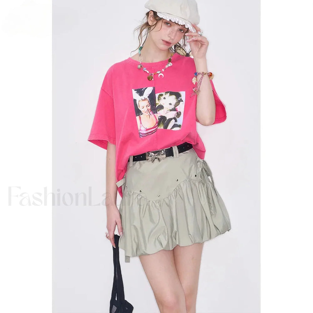 Gray Bowknot Pleated Sweet Skirt