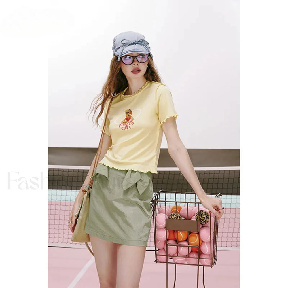 Green Bow Workwear A Line Skirt