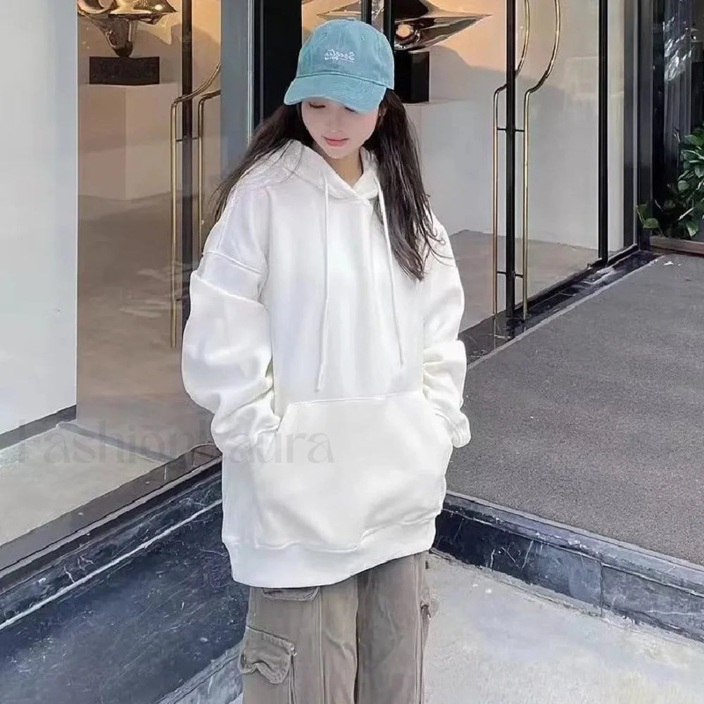 Green Oversized Harajuku Loose Winter Long Sleeve Open Zipper Casual Hoody Sweatshirts & Hoodies L