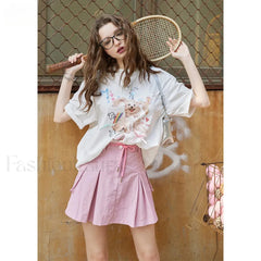 Green Pleated Sporty A Line Skirt