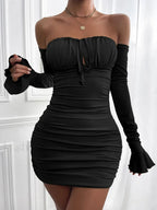 Green Ruffle Bodycon Mini Dress black / XS