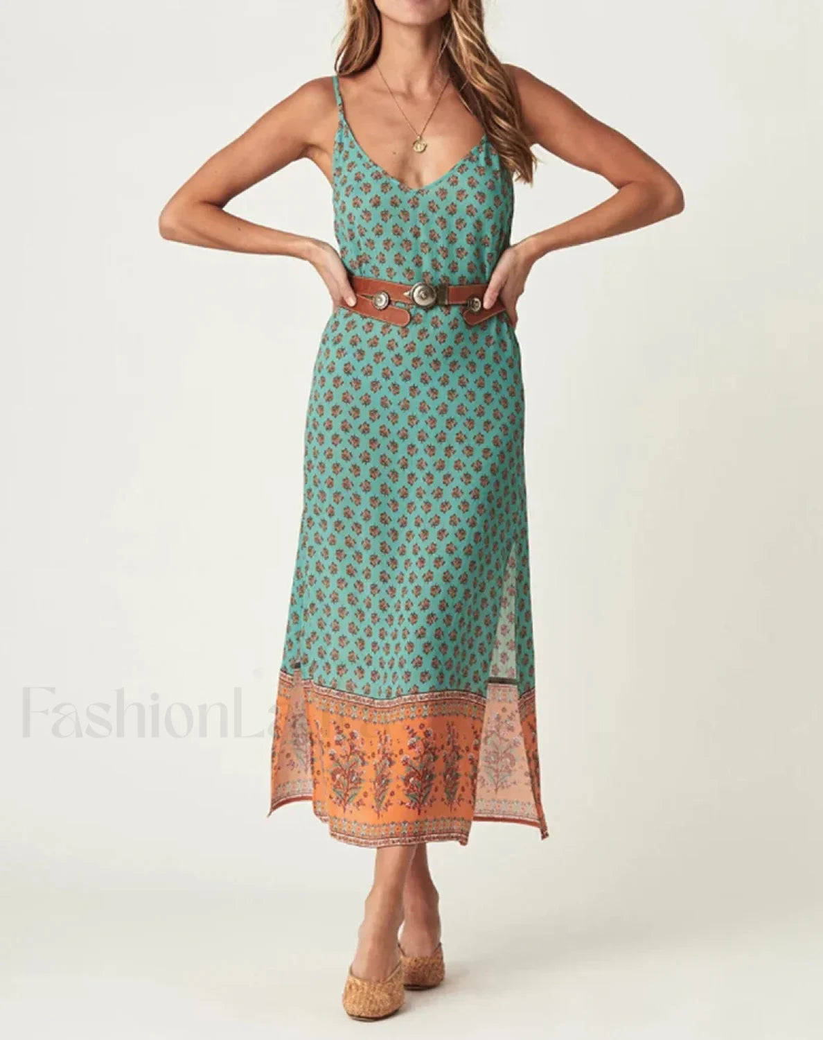 Green Side Slit Rayon Boho Dress Main image