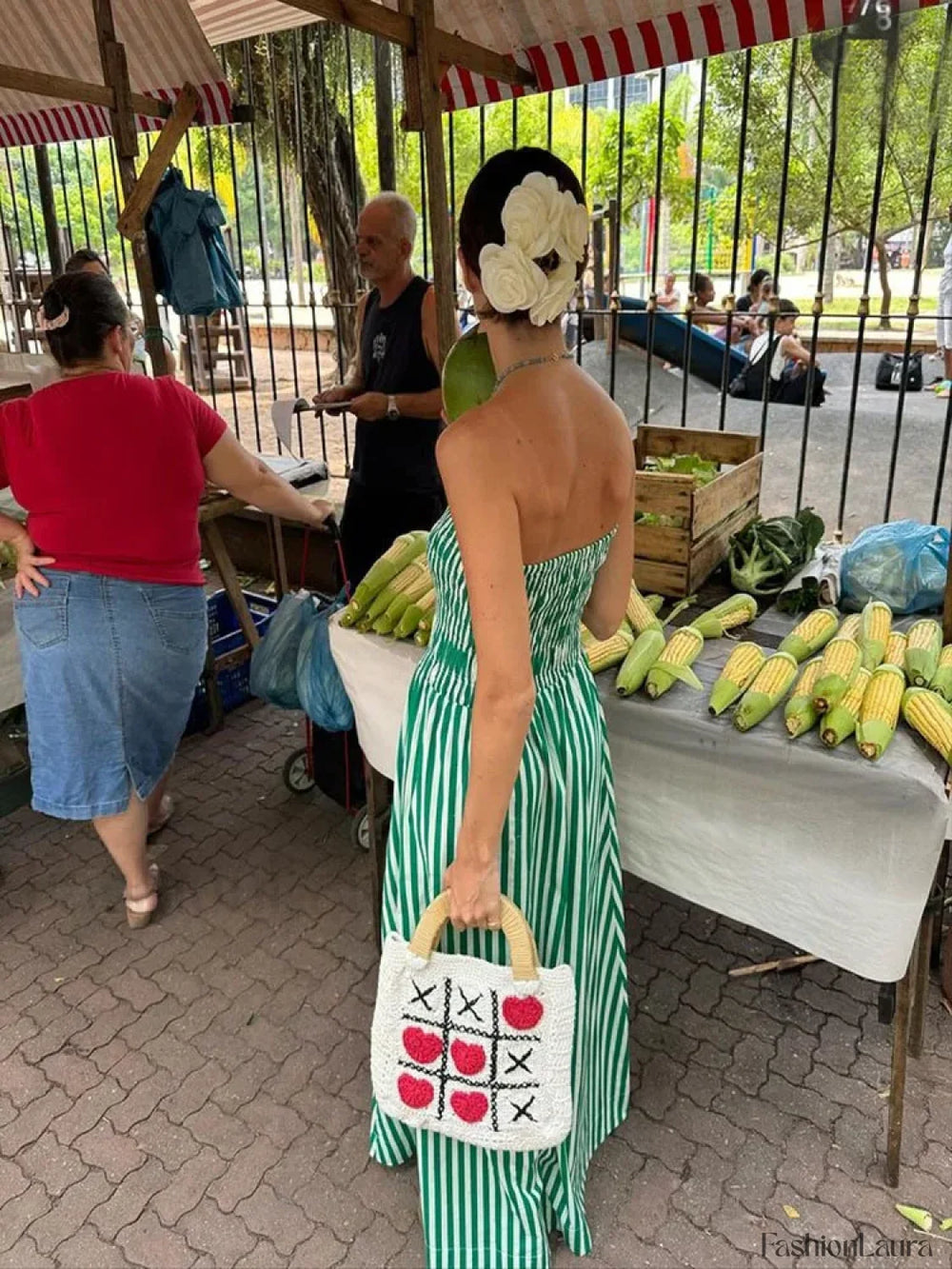 Green Striped Strapless Sexy Slim Beach Casual Maxi Dress