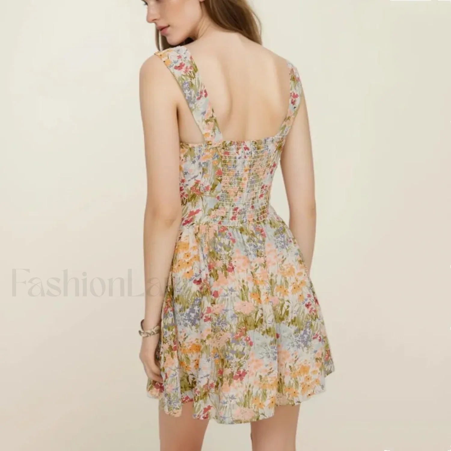 Green V-Neck A-Line Floral Dress Secondary image
