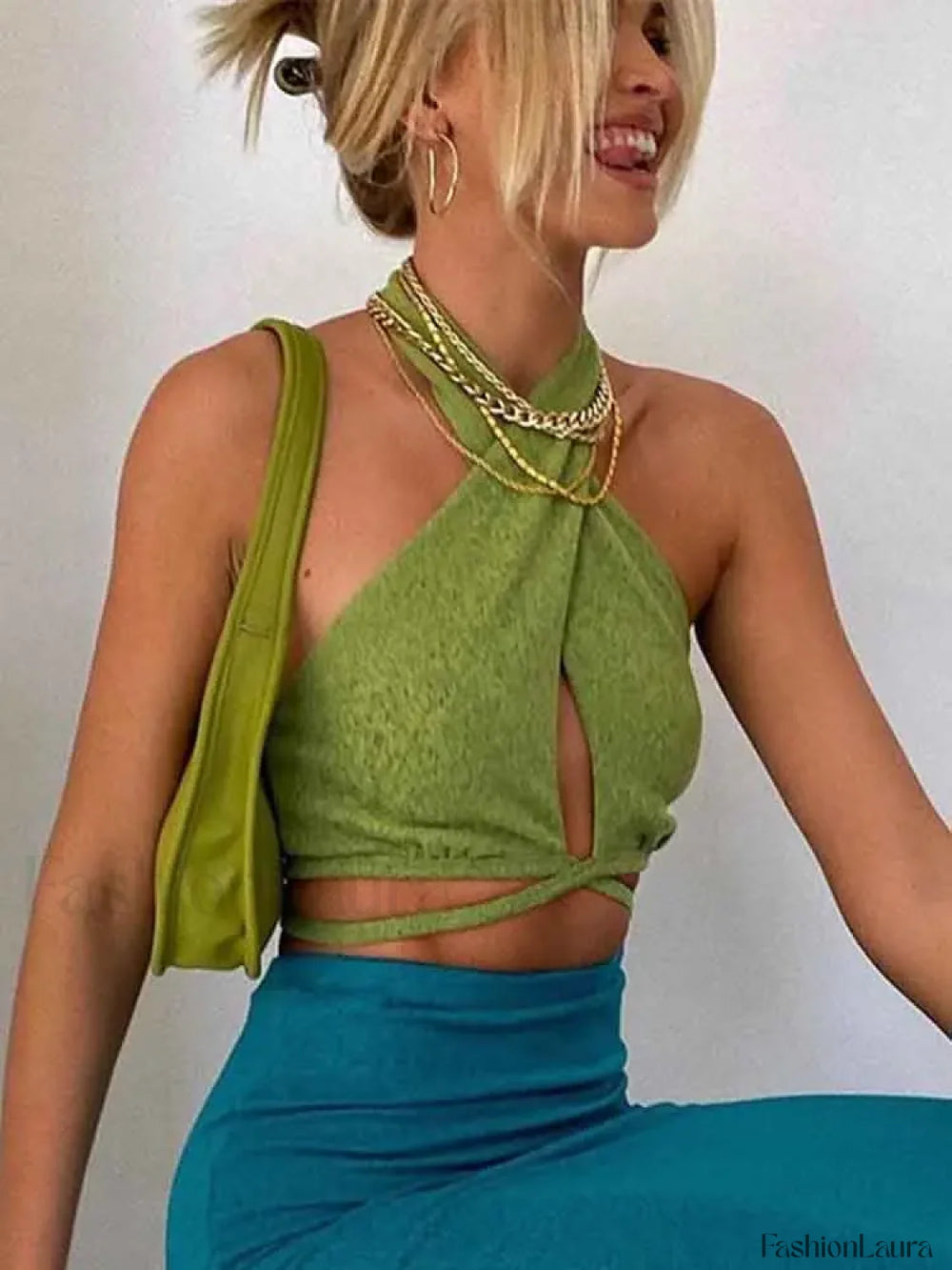 Green Wrap Bandage Crop Top