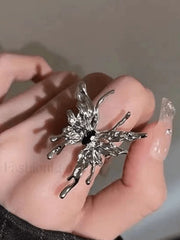 Grunge Fairy Butterfly Pattern Ring Silver / ONE SIZE Rings