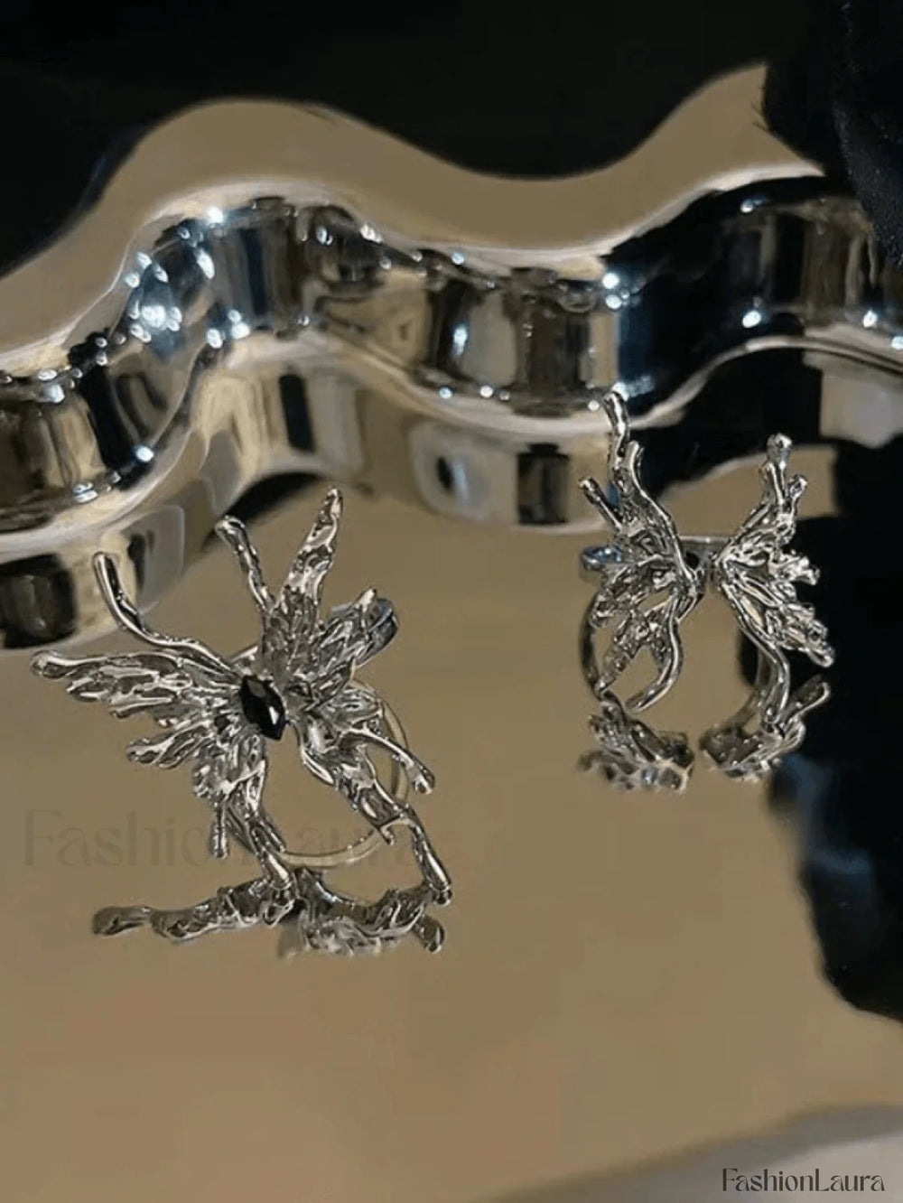 Grunge Fairy Butterfly Pattern Ring Silver / ONE SIZE Rings