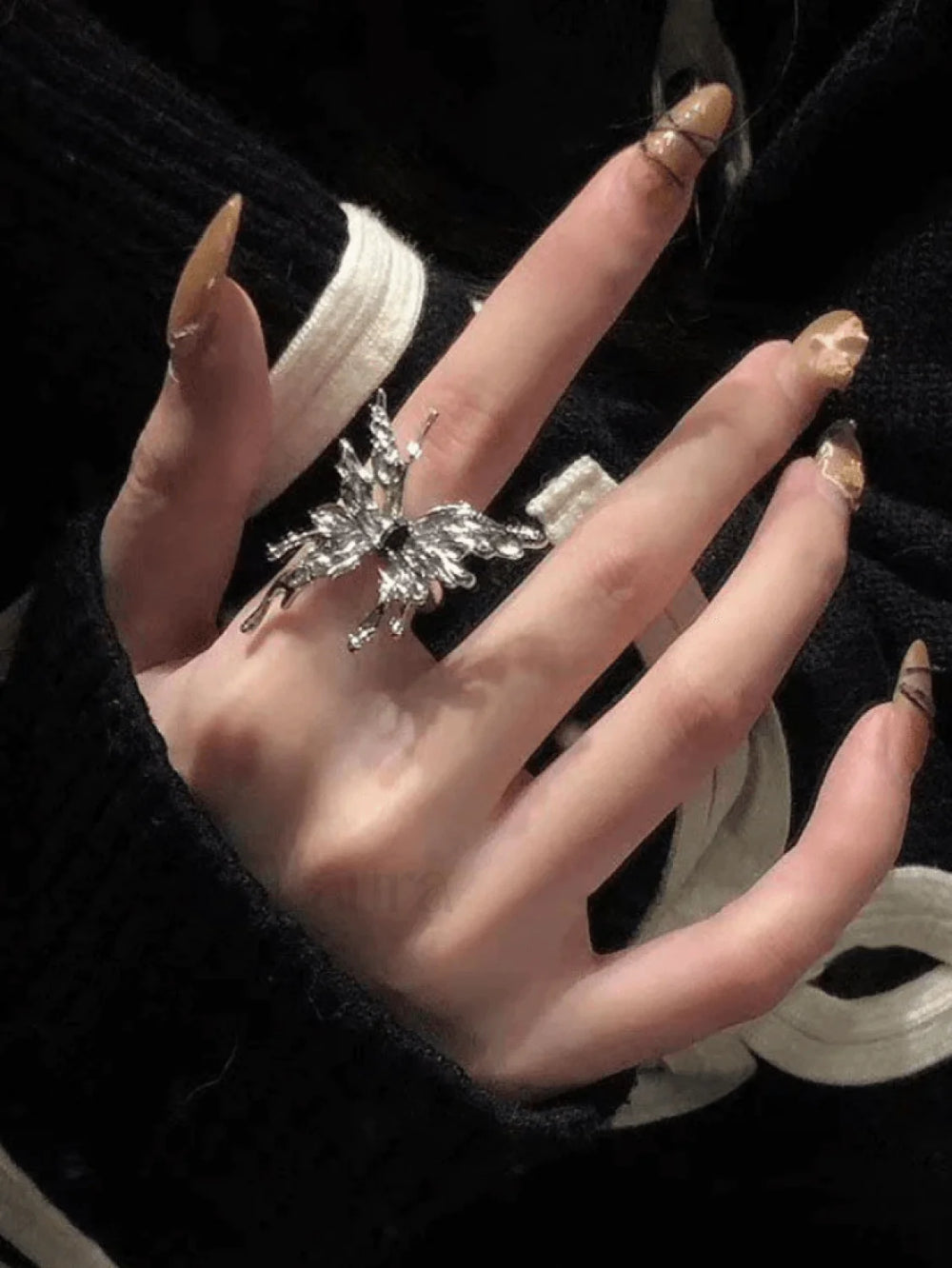 Grunge Fairy Butterfly Pattern Ring Silver / ONE SIZE Rings