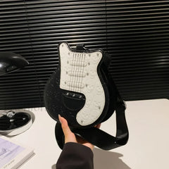 Guitar Crossbody Shape Halloween Trend 2024 Party Gothic Sling Shoulder Bag Black / (20cm