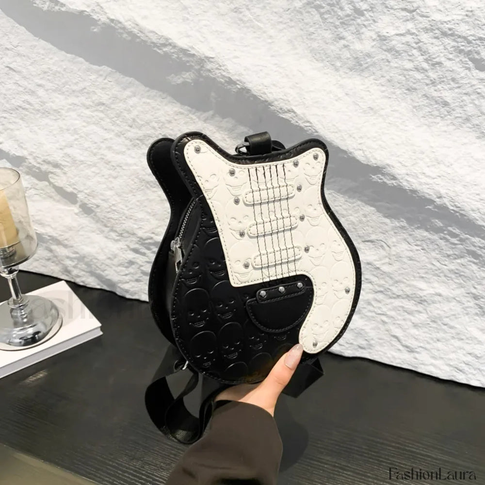 Guitar Crossbody Shape Halloween Trend 2024 Party Gothic Sling Shoulder Bag Black / (20cm