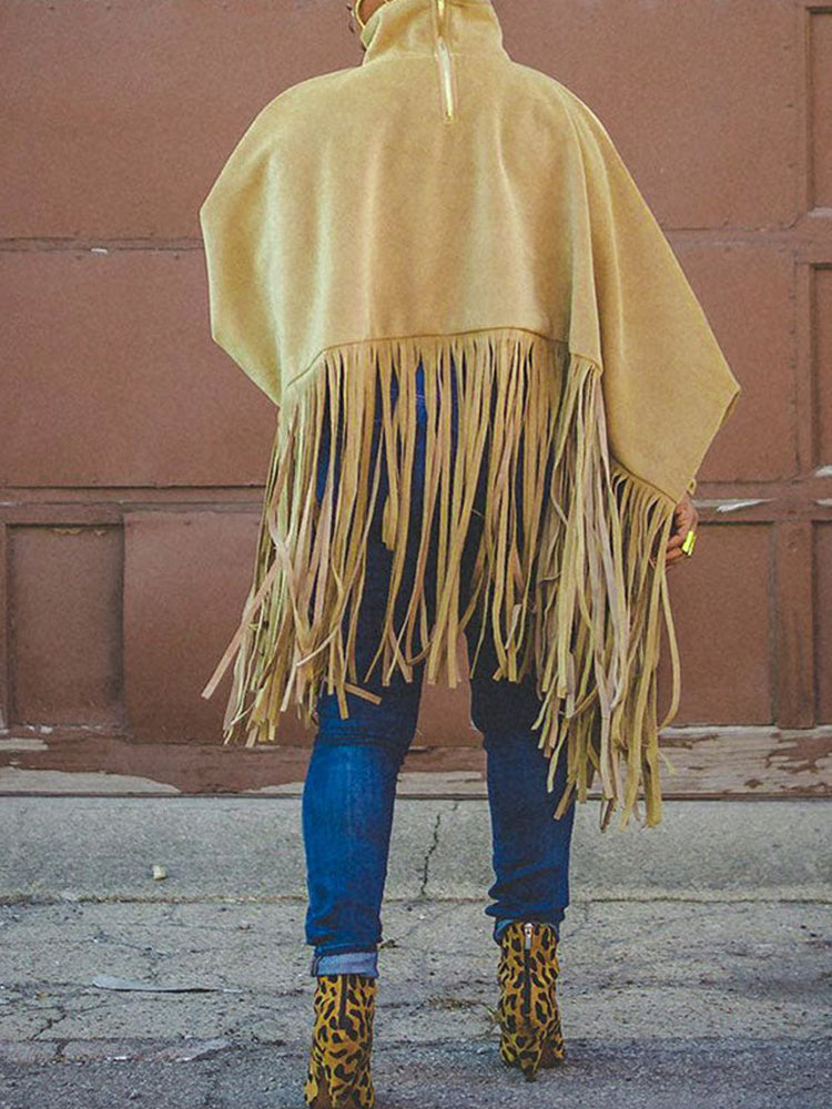 Solid Fringed Suede Top Sweatshirts & Hoodies L
