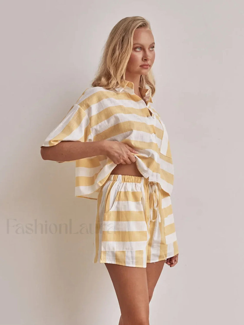 Half Sleeve Collar Pajama Shorts Two Piece Set