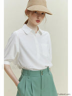 Half Sleeve Polo Neck Pocket Blouse