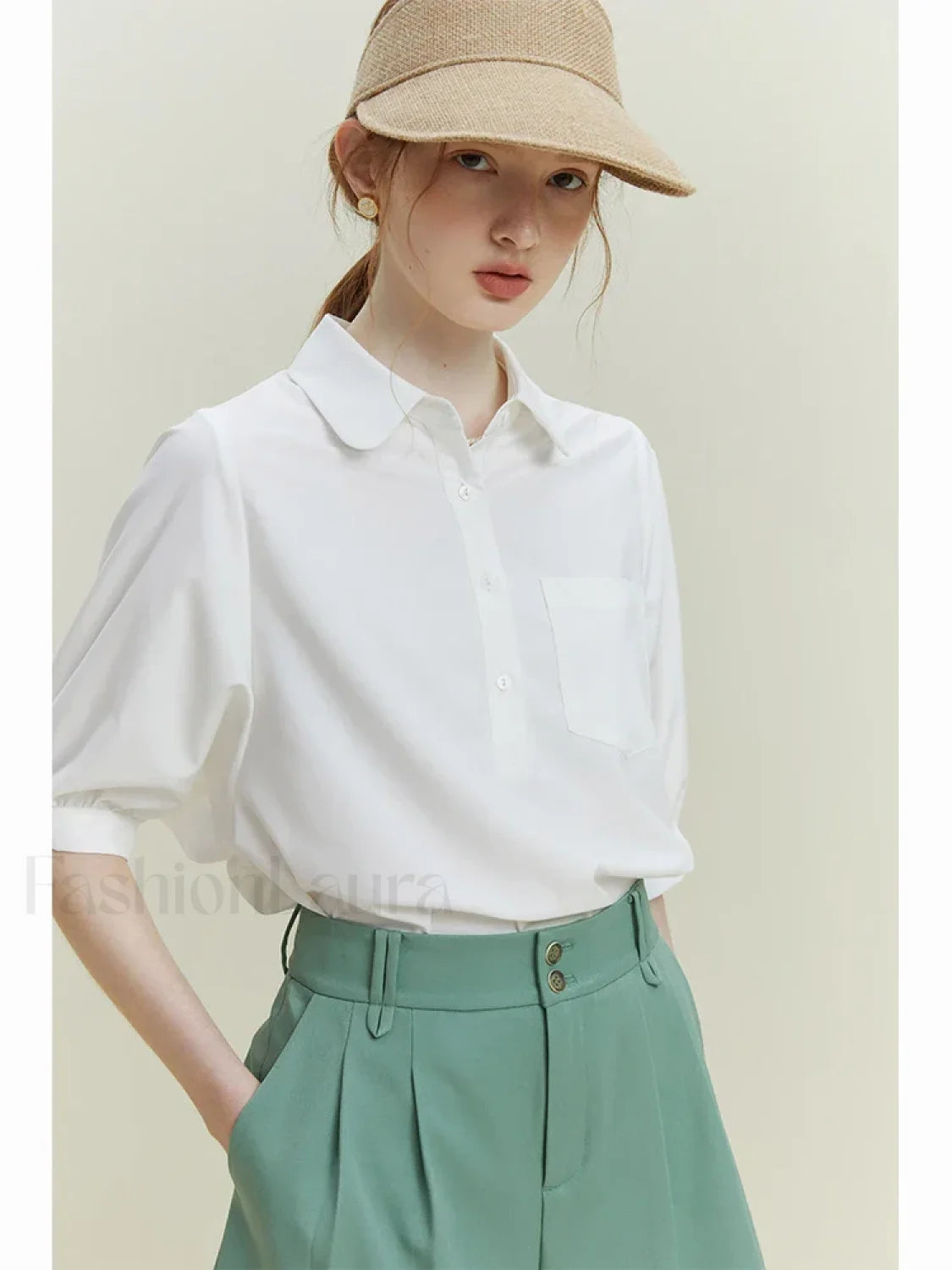 Half Sleeve Polo Neck Pocket Blouse Secondary image