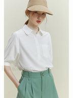 Half Sleeve Polo Neck Pocket Blouse