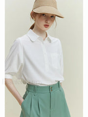 Half Sleeve Polo Neck Pocket Blouse