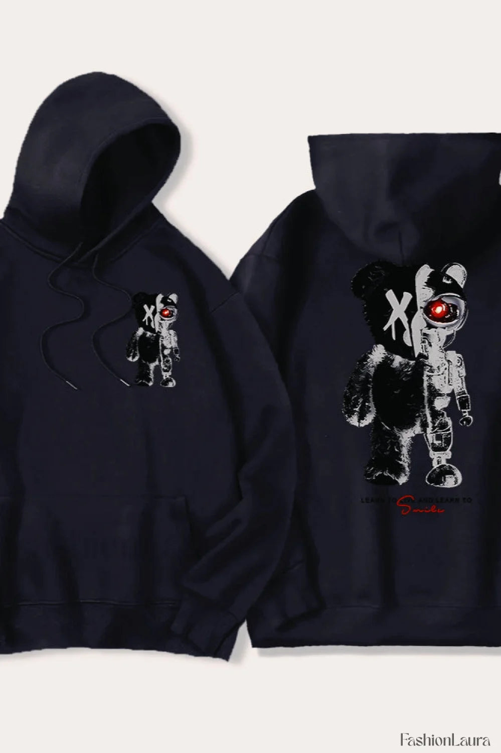Half Teddy Bear Half Robotic Bear Hoodie Black / S