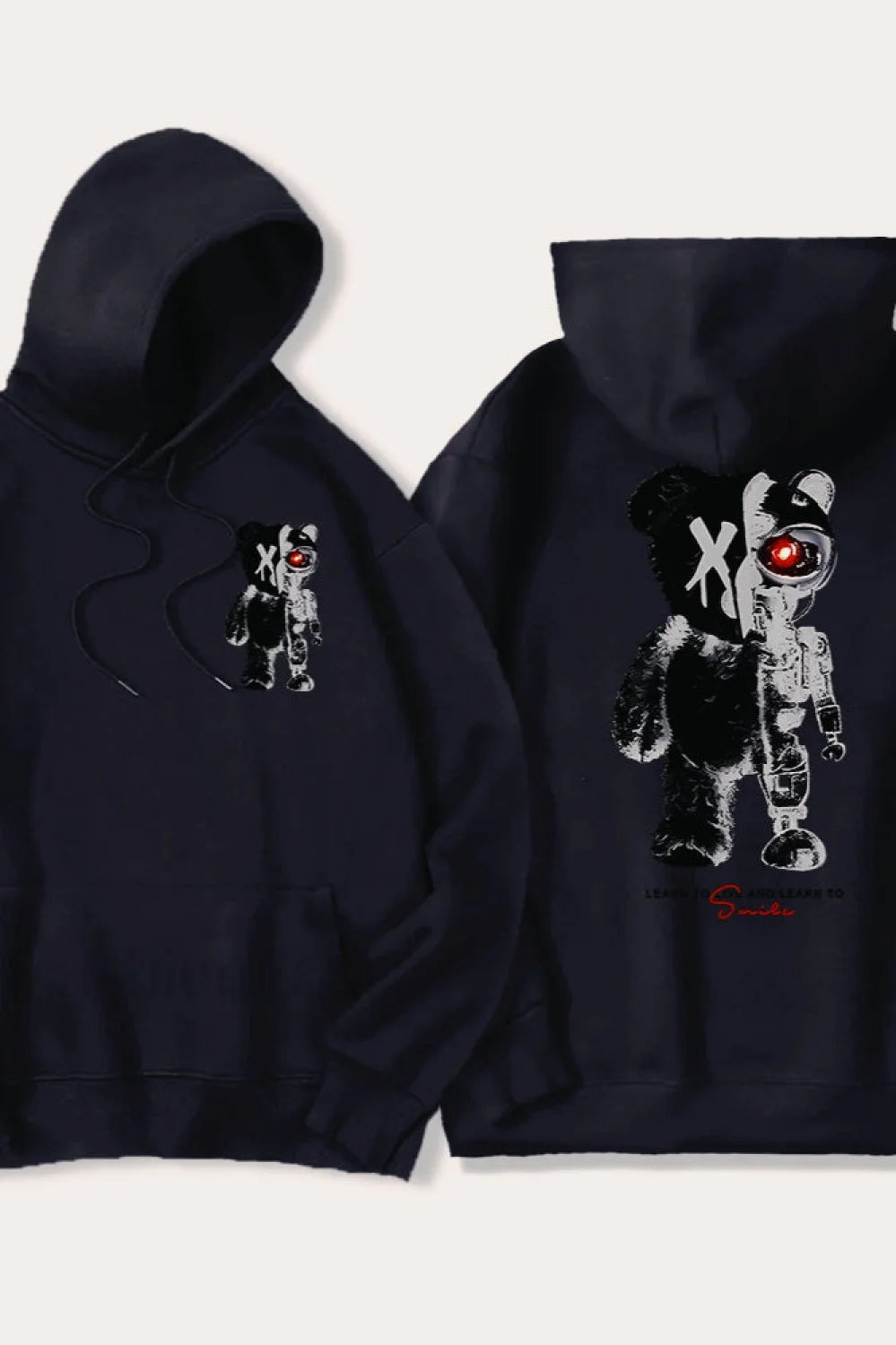 Half Teddy Bear Half Robotic Bear Hoodie Black / S