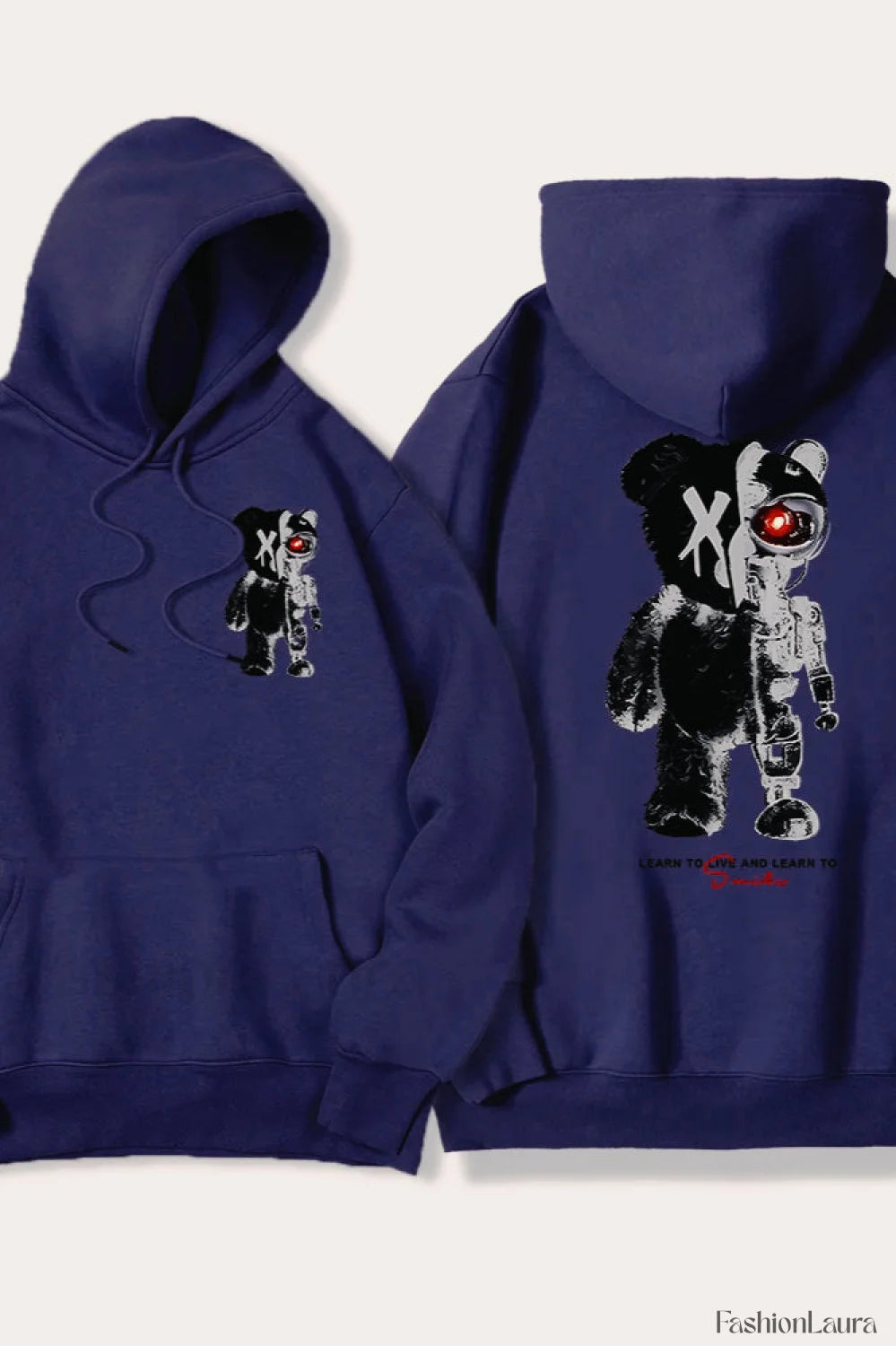 Half Teddy Bear Half Robotic Bear Hoodie Dark Blue / S