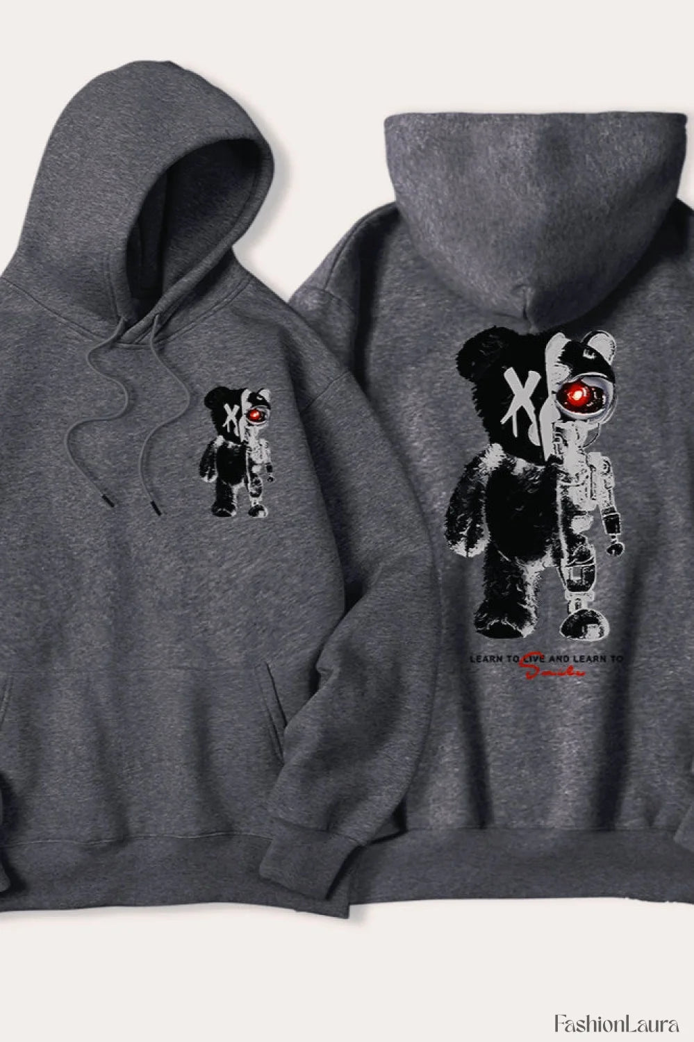 Half Teddy Bear Half Robotic Bear Hoodie Dark Gray / S