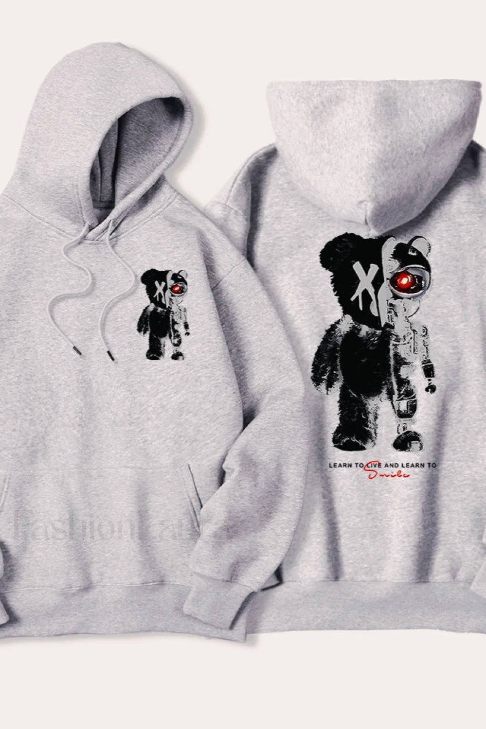 Half Teddy Bear Half Robotic Bear Hoodie Grey / S