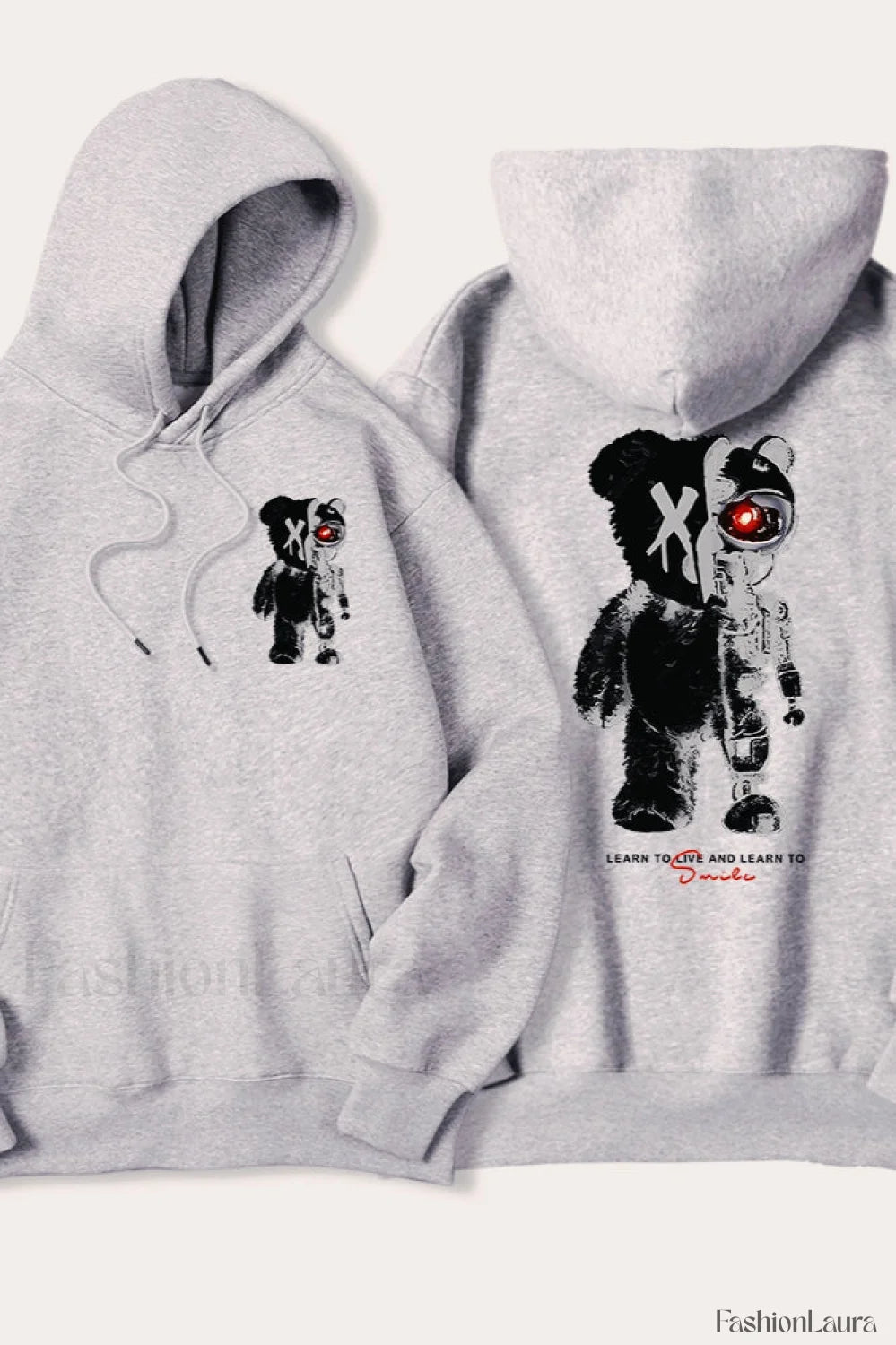 Half Teddy Bear Half Robotic Bear Hoodie Grey / S