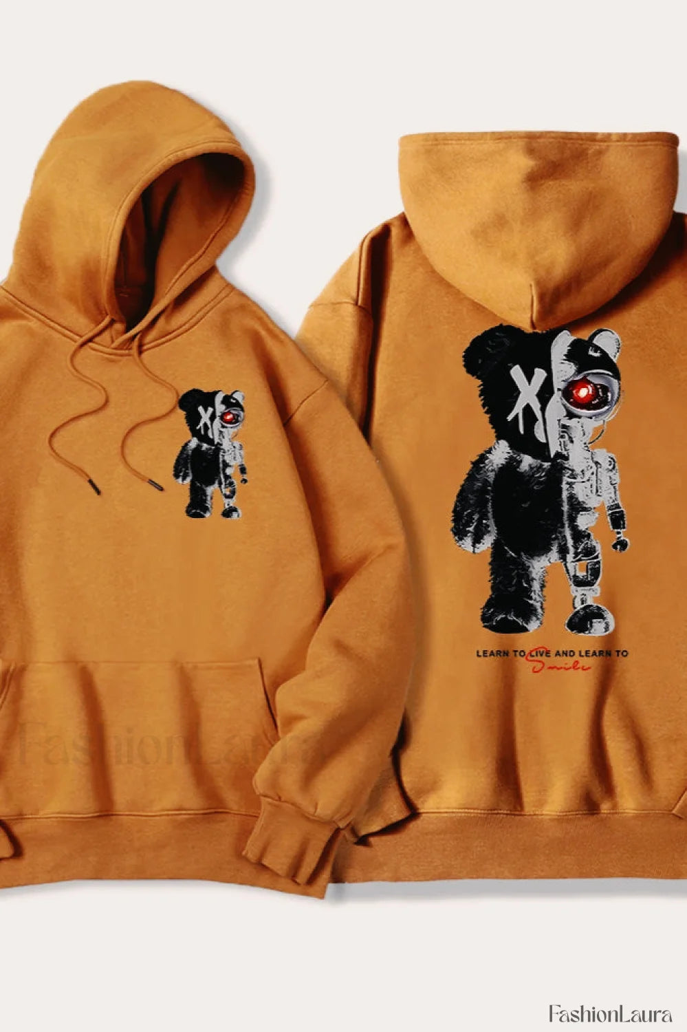 Half Teddy Bear Half Robotic Bear Hoodie Khaki / S