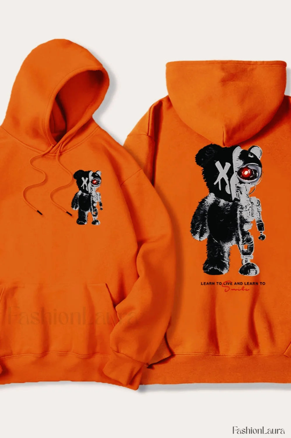 Half Teddy Bear Half Robotic Bear Hoodie Orange / S