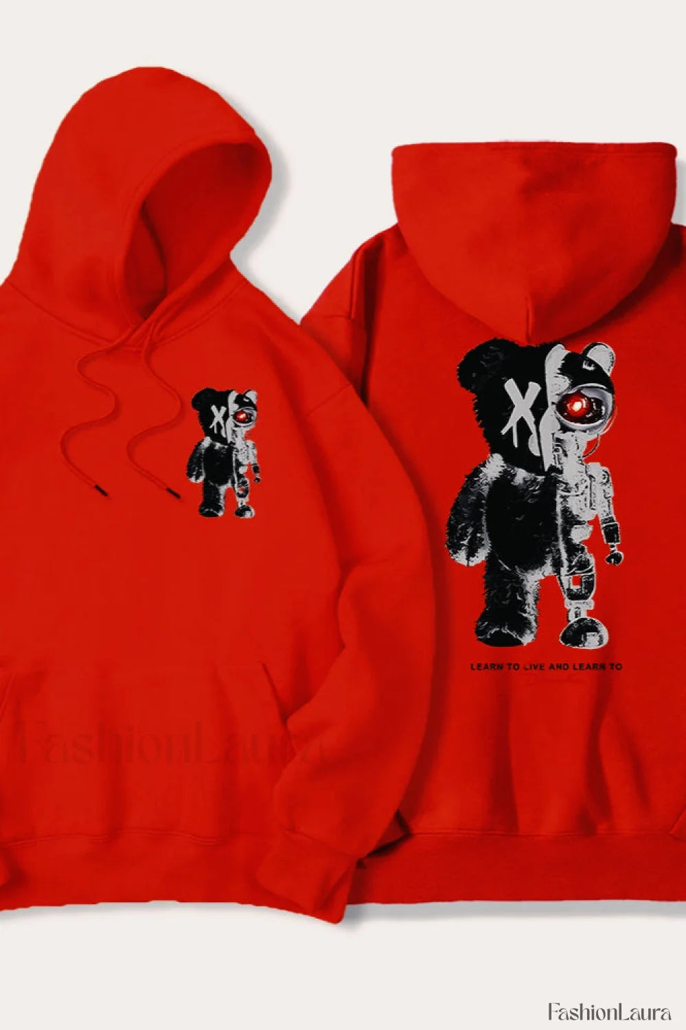 Half Teddy Bear Half Robotic Bear Hoodie Red / S