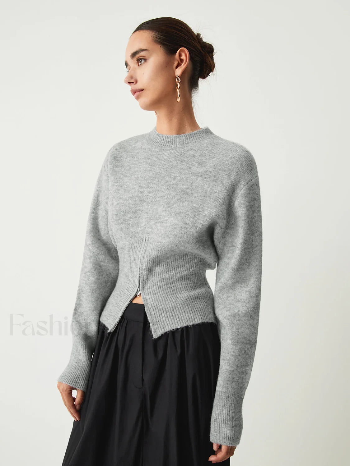 Half Zip Graceful Fuzzy Sweater Grey / XS Sweaters L Main image