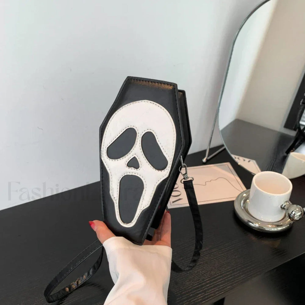 Halloween Novelty Coffin Shape Gothic Crossbody Phone Purse Bag Black