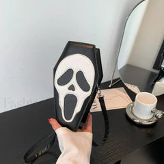 Halloween Novelty Coffin Shape Gothic Crossbody Phone Purse Bag Black