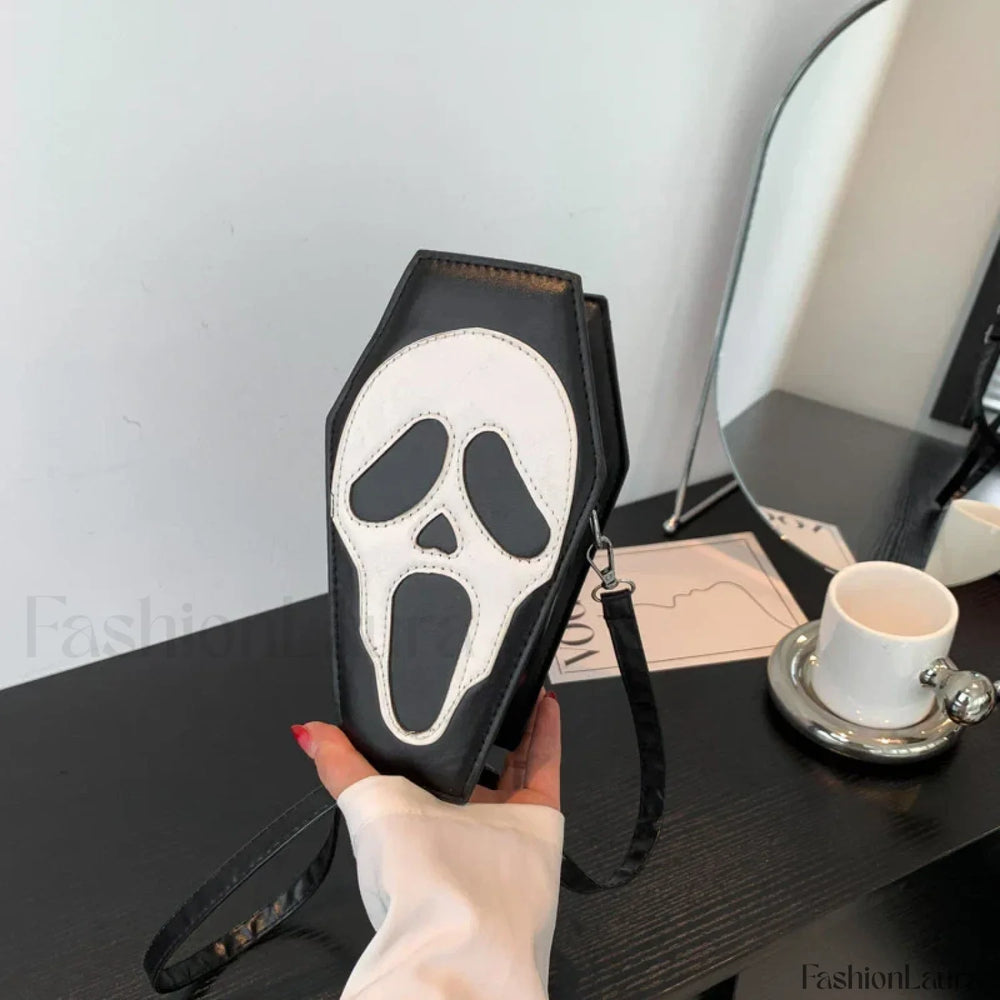 Halloween Novelty Coffin Shape Gothic Crossbody Phone Purse Bag Black