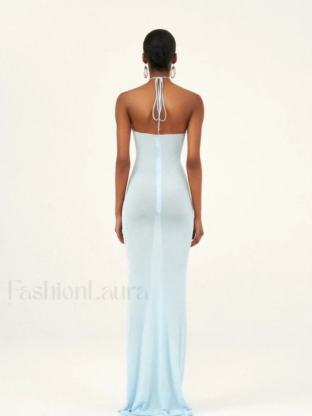 Halter 3D Flower Bodycon Maxi Dress