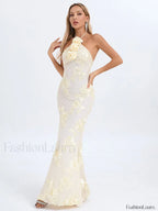 Halter 3D Flower Lace Maxi Dress
