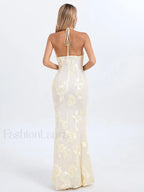 Halter 3D Flower Lace Maxi Dress