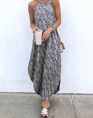 Halter Asymmetrical Boho Dress PURPLE / XL