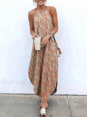 Halter Asymmetrical Boho Dress Red / XL