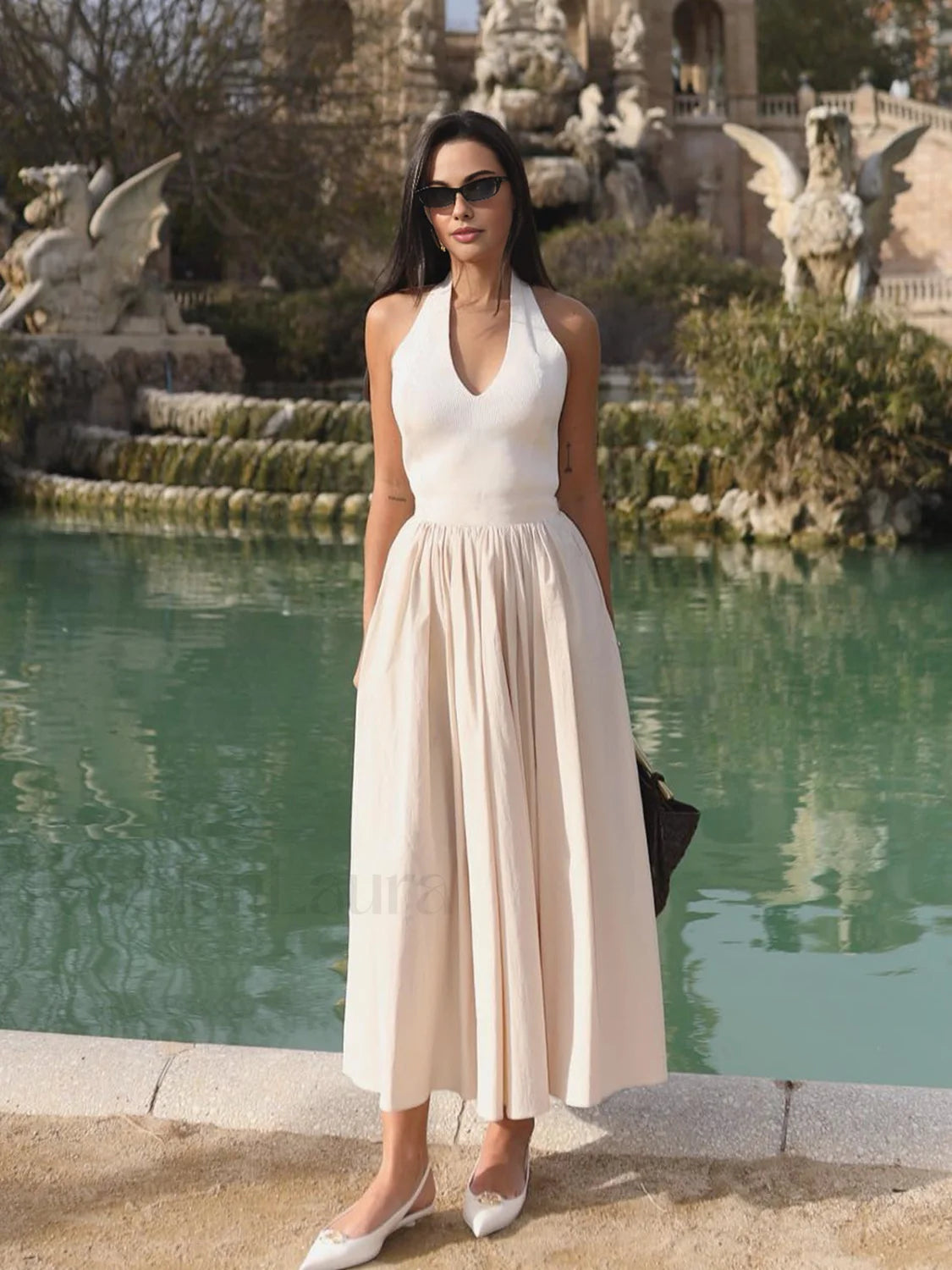 Halter Backless Pockets Dress Dresses