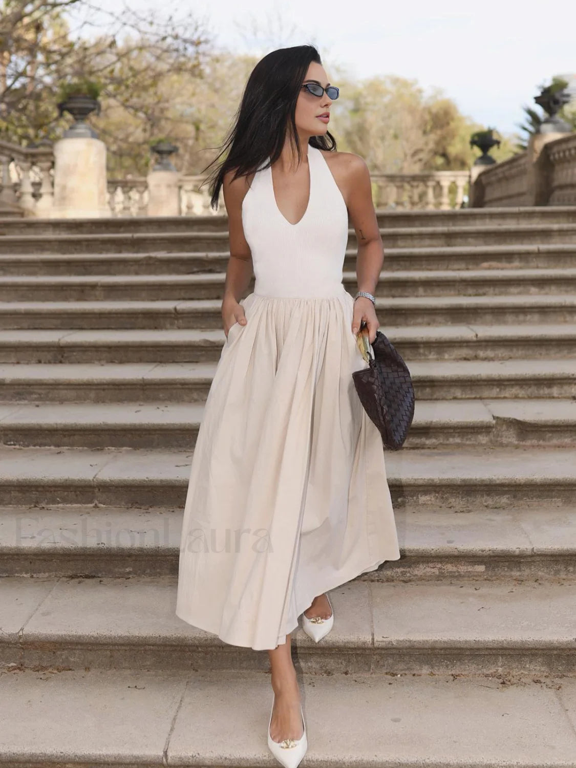 Halter Backless Pockets Dress Dresses