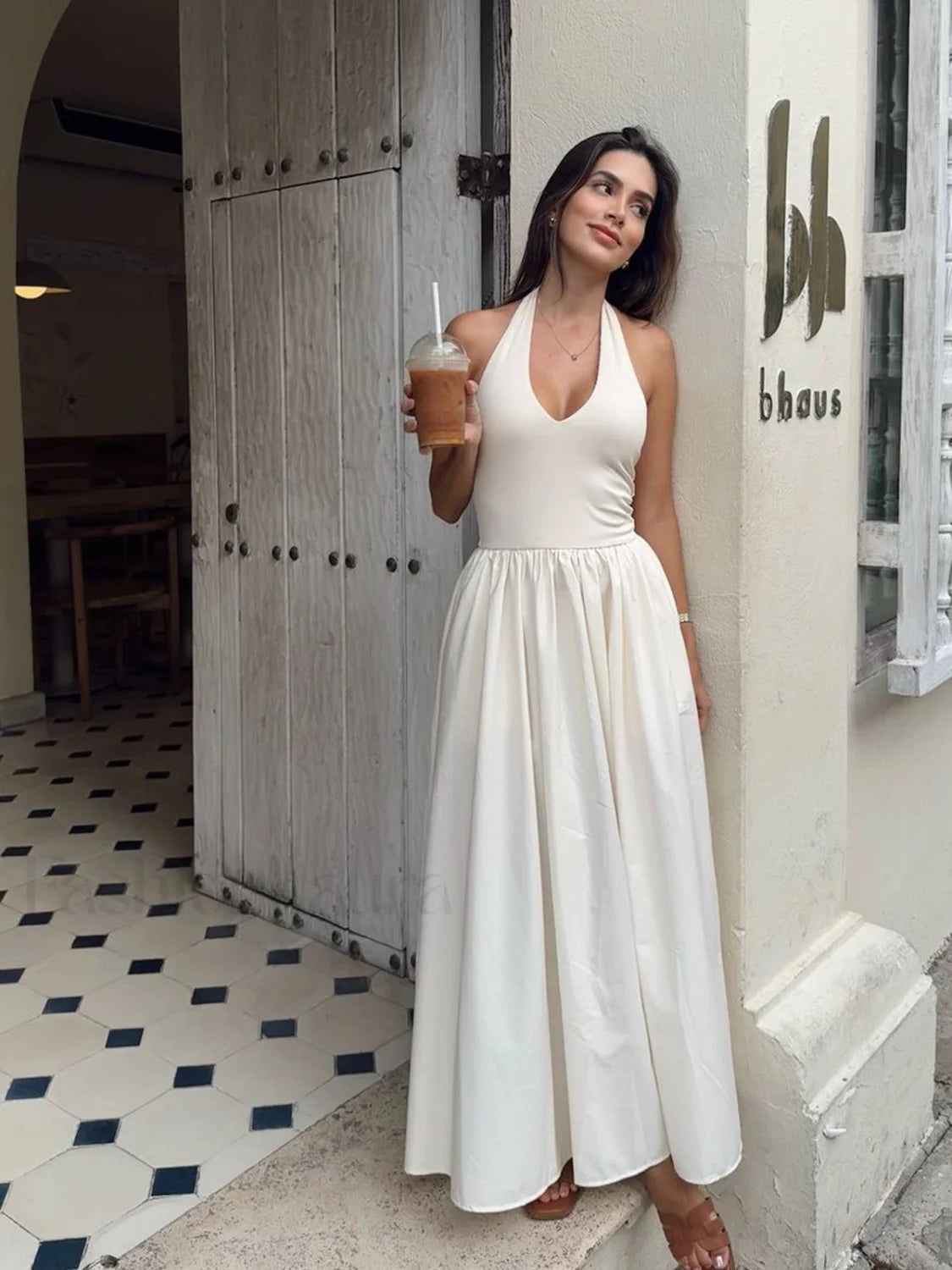 Halter Backless Pockets Dress Off White / XS Dresses Main image