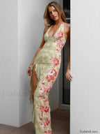 Halter Backless Split Floral Dress