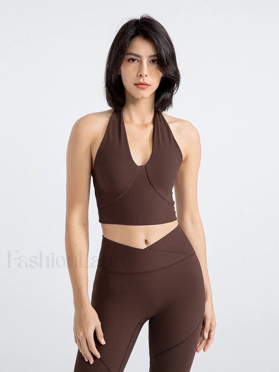 Halter Cropped Graceful Tank Top Coffee / XS Tank Tops & Camis Main image