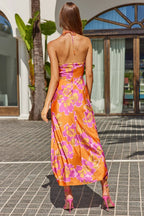 Halter Cut Out Tie Up Floral Dress